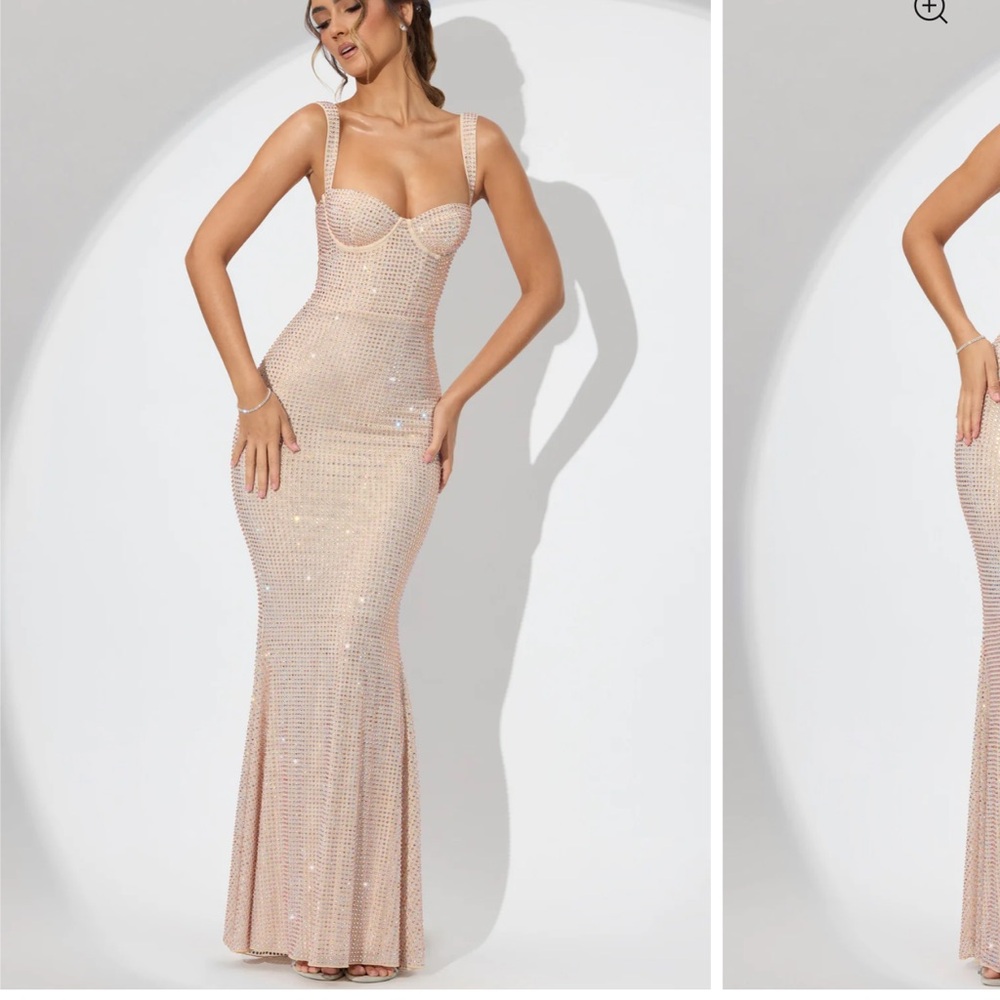 Oh Polly Idalia Corset Fishtail Dress Champagne